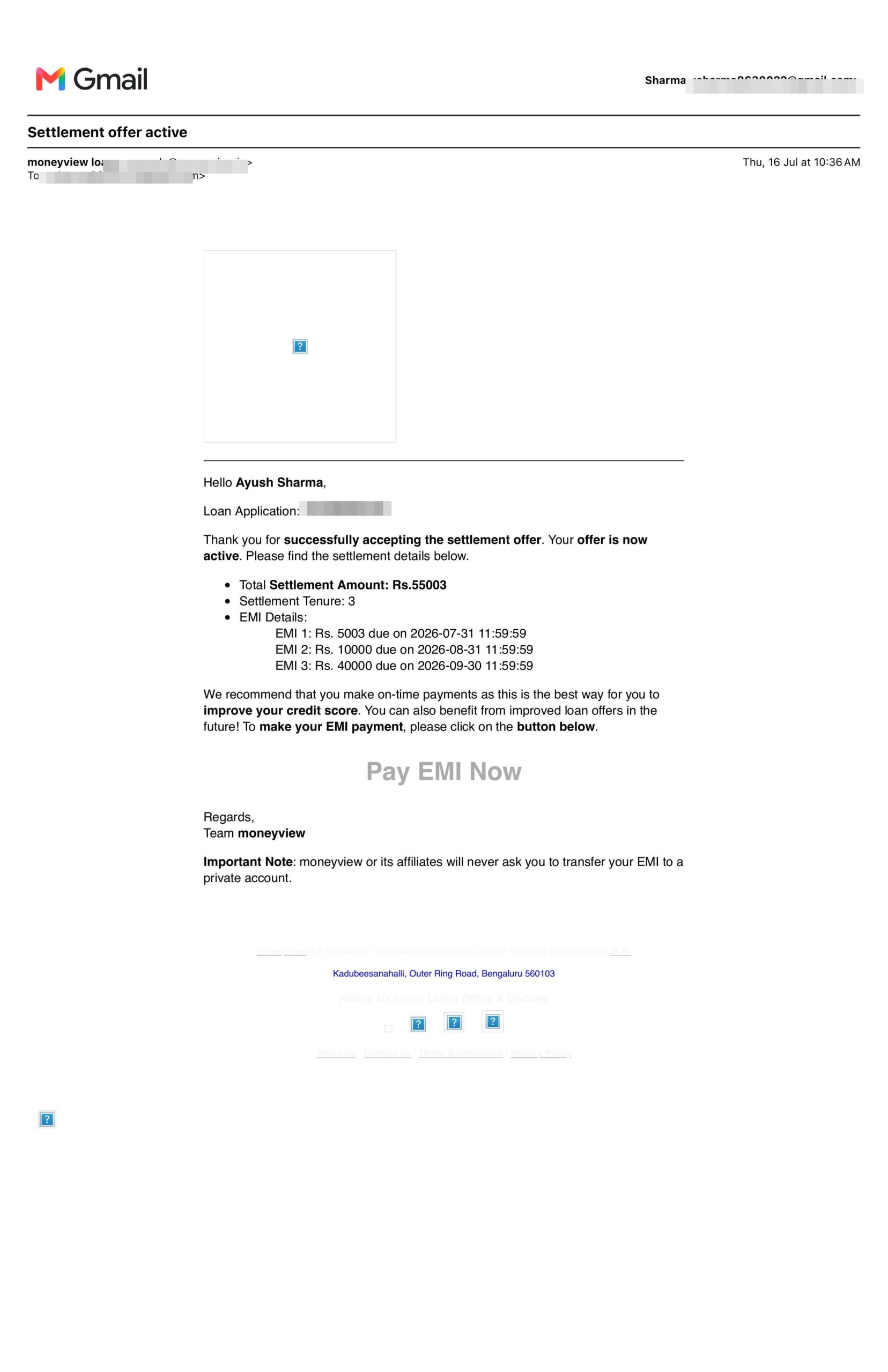 Ayush MoneyView email confirmation